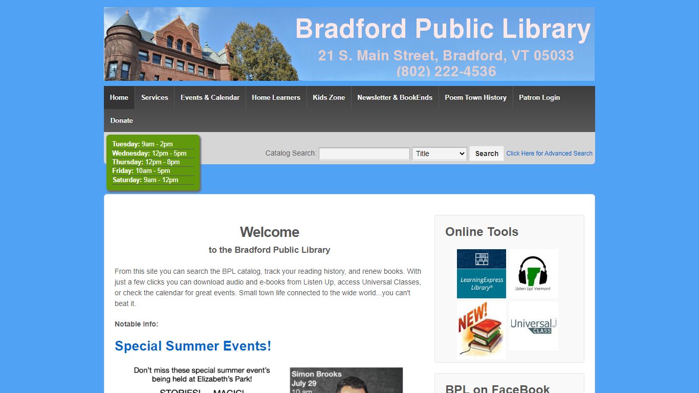 Bradford Public Library | 21 S. Main Street, Bradford, VT 05033 Phone ...